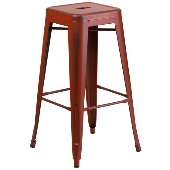 Kai Commercial Grade 30" High Backless Distressed Kelly Red Metal Indoor-Outdoor Barstool ET-BT3503-30-RD-GG