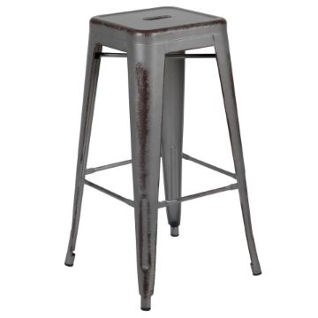 Kai Commercial Grade 30" High Backless Distressed Silver Gray Metal Indoor-Outdoor Barstool ET-BT3503-30-SIL-GG Kai Commercial Grade 30" High Backless Distressed Silver Gray Metal Indoor-Outdoor Barstool ET-BT3503-30-SIL-GG