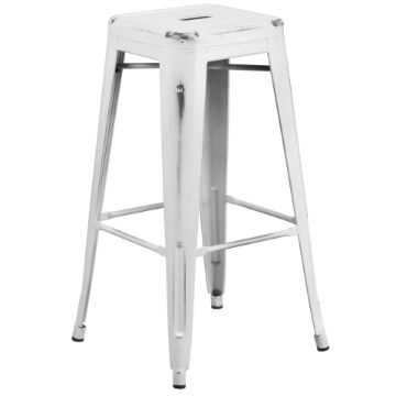 Kai Commercial Grade 30" High Backless Distressed White Metal Indoor-Outdoor Barstool ET-BT3503-30-WH-GG Kai Commercial Grade 30" High Backless Distressed White Metal Indoor-Outdoor Barstool ET-BT3503-30-WH-GG
