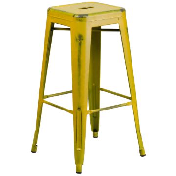 Kai Commercial Grade 30" High Backless Distressed Yellow Metal Indoor-Outdoor Barstool ET-BT3503-30-YL-GG Kai Commercial Grade 30" High Backless Distressed Yellow Metal Indoor-Outdoor Barstool ET-BT3503-30-YL-GG