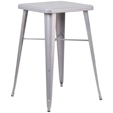 Commercial Grade 23.75" Square Silver Metal Indoor-Outdoor Bar Height Table CH-31330-SIL-GG Commercial Grade 23.75" Square Silver Metal Indoor-Outdoor Bar Height Table CH-31330-SIL-GG