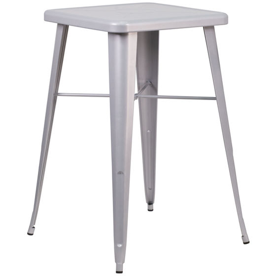 Commercial Grade 23.75" Square Silver Metal Indoor-Outdoor Bar Height Table CH-31330-SIL-GG