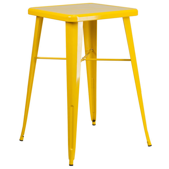 Commercial Grade 23.75" Square Yellow Metal Indoor-Outdoor Bar Height Table CH-31330-YL-GG