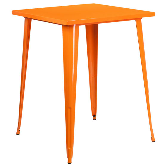 Commercial Grade 31.5" Square Orange Metal Indoor-Outdoor Bar Height Table CH-51040-40-OR-GG