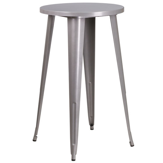 Commercial Grade 24" Round Silver Metal Indoor-Outdoor Bar Height Table CH-51080-40-SIL-GG