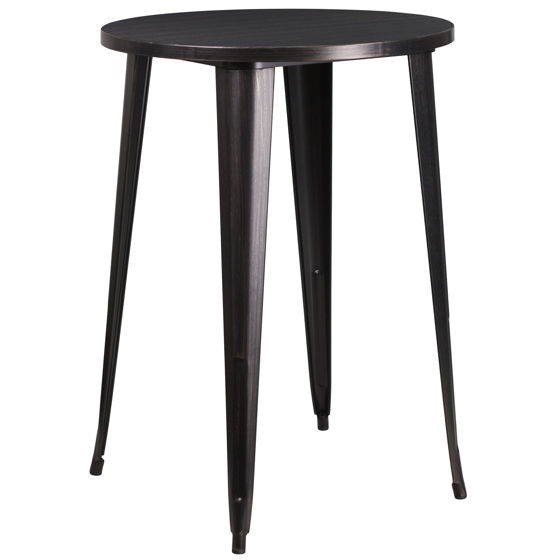 Commercial Grade 30" Round Black-Antique Gold Metal Indoor-Outdoor Bar Height Table CH-51090-40-BQ-GG