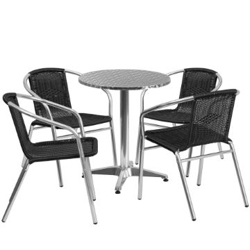 Lila 23.5'' Round Aluminum Indoor-Outdoor Table Set with 4 Black Rattan Chairs TLH-ALUM-24RD-020BKCHR4-GG Lila 23.5'' Round Aluminum Indoor-Outdoor Table Set with 4 Black Rattan Chairs TLH-ALUM-24RD-020BKCHR4-GG