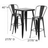 Commercial Gra de 23.75" Square Black Metal Indoor-Outdoor Bar Table Set with 2 Stools with Backs CH-31330B-2-30GB-BK-GG