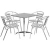 Lila 27.5'' Square Aluminum Indoor-Outdoor Table Set with 4 Slat Back Chairs TLH-ALUM-28SQ-017BCHR4-GG