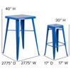 Commercial Grade 23.75" Square Blue Metal Indoor-Outdoor Bar Table Set with 2 Square Seat Backless Stools CH-31330B-2-30SQ-BL-GG