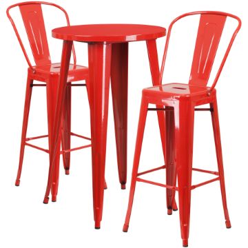 Commercial Grade 24" Round Red Metal Indoor-Outdoor Bar Table Set with 2 Cafe Stools CH-51080BH-2-30CAFE-RED-GG Commercial Grade 24" Round Red Metal Indoor-Outdoor Bar Table Set with 2 Cafe Stools CH-51080BH-2-30CAFE-RED-GG