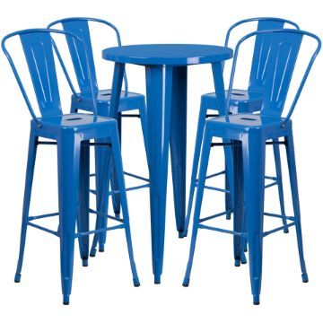 Commercial Grade 24" Round Blue Metal Indoor-Outdoor Bar Table Set with 4 Cafe Stools CH-51080BH-4-30CAFE-BL-GG Commercial Grade 24" Round Blue Metal Indoor-Outdoor Bar Table Set with 4 Cafe Stools CH-51080BH-4-30CAFE-BL-GG