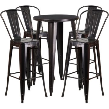 Commercial Grade 24" Round Black-Antique Gold Metal Indoor-Outdoor Bar Table Set with 4 Cafe Stools CH-51080BH-4-30CAFE-BQ-GG Commercial Grade 24" Round Black-Antique Gold Metal Indoor-Outdoor Bar Table Set with 4 Cafe Stools CH-51080BH-4-30CAFE-BQ-GG