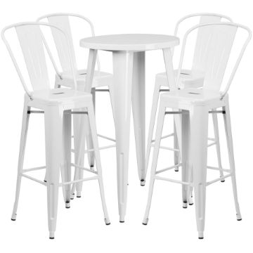 Commercial Grade 24" Round White Metal Indoor-Outdoor Bar Table Set with 4 Cafe Stools CH-51080BH-4-30CAFE-WH-GG Commercial Grade 24" Round White Metal Indoor-Outdoor Bar Table Set with 4 Cafe Stools CH-51080BH-4-30CAFE-WH-GG