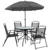 Nantucket 6 Piece Black Patio Garden Set with Umbrella Table and Set of 4 Folding Chairs GM-202012-BK-GG