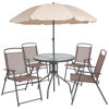 Nantucket 6 Piece Brown Patio Garden Set with Umbrella Table and Set of 4 Folding Chairs GM-202012-BRN-GG