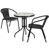 Lila 23.75'' Round Glass Metal Table with 2 Black Rattan Stack Chairs TLH-071RD-037BK2-GG