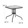 Lila 28'' Square Glass Metal Table with Gray Rattan Edging and 2 Gray Rattan Stack Chairs TLH-073SQ-037GY2-GG