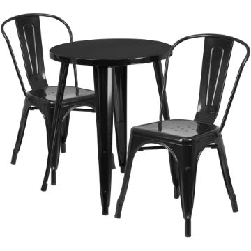 Commercial Grade 24" Round Black Metal Indoor-Outdoor Table Set with 2 Cafe Chairs CH-51080TH-2-18CAFE-BK-GG Commercial Grade 24" Round Black Metal Indoor-Outdoor Table Set with 2 Cafe Chairs CH-51080TH-2-18CAFE-BK-GG