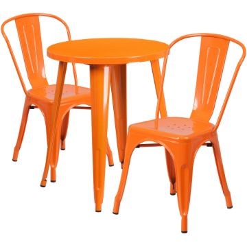 Commercial Grade 24" Round Orange Metal Indoor-Outdoor Table Set with 2 Cafe Chairs CH-51080TH-2-18CAFE-OR-GG Commercial Grade 24" Round Orange Metal Indoor-Outdoor Table Set with 2 Cafe Chairs CH-51080TH-2-18CAFE-OR-GG