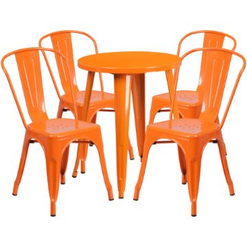Commercial Grade 24" Round Orange Metal Indoor-Outdoor Table Set with 4 Cafe Chairs CH-51080TH-4-18CAFE-OR-GG Commercial Grade 24" Round Orange Metal Indoor-Outdoor Table Set with 4 Cafe Chairs CH-51080TH-4-18CAFE-OR-GG