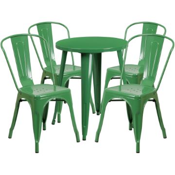 Commercial Grade 24" Round Green Metal Indoor-Outdoor Table Set with 4 Cafe Chairs CH-51080TH-4-18CAFE-GN-GG Commercial Grade 24" Round Green Metal Indoor-Outdoor Table Set with 4 Cafe Chairs CH-51080TH-4-18CAFE-GN-GG