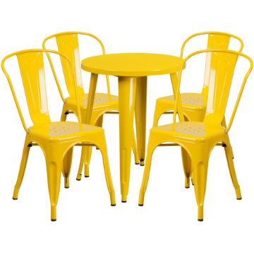 Commercial Grade 24" Round Yellow Metal Indoor-Outdoor Table Set with 4 Cafe Chairs CH-51080TH-4-18CAFE-YL-GG Commercial Grade 24" Round Yellow Metal Indoor-Outdoor Table Set with 4 Cafe Chairs CH-51080TH-4-18CAFE-YL-GG