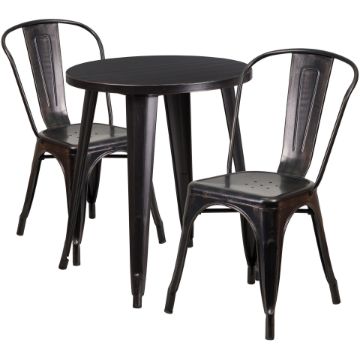 Commercial Grade 24" Round Black-Antique Gold Metal Indoor-Outdoor Table Set with 2 Cafe Chairs CH-51080TH-2-18CAFE-BQ-GG Commercial Grade 24" Round Black-Antique Gold Metal Indoor-Outdoor Table Set with 2 Cafe Chairs CH-51080TH-2-18CAFE-BQ-GG