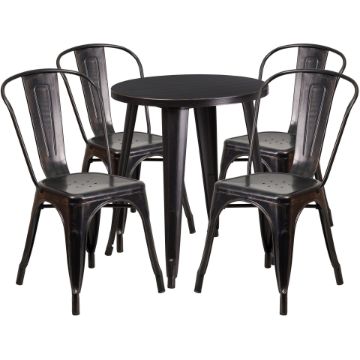 Commercial Grade 24" Round Black-Antique Gold Metal Indoor-Outdoor Table Set with 4 Cafe Chairs CH-51080TH-4-18CAFE-BQ-GG Commercial Grade 24" Round Black-Antique Gold Metal Indoor-Outdoor Table Set with 4 Cafe Chairs CH-51080TH-4-18CAFE-BQ-GG