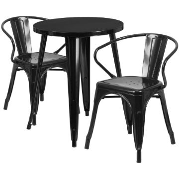 Commercial Grade 24" Round Black Metal Indoor-Outdoor Table Set with 2 Arm Chairs CH-51080TH-2-18ARM-BK-GG Commercial Grade 24" Round Black Metal Indoor-Outdoor Table Set with 2 Arm Chairs CH-51080TH-2-18ARM-BK-GG