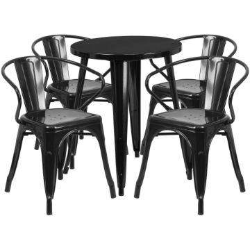 Commercial Grade 24" Round Black Metal Indoor-Outdoor Table Set with 4 Arm Chairs CH-51080TH-4-18ARM-BK-GG Commercial Grade 24" Round Black Metal Indoor-Outdoor Table Set with 4 Arm Chairs CH-51080TH-4-18ARM-BK-GG