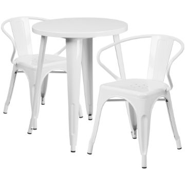Commercial Grade 24" Round White Metal Indoor-Outdoor Table Set with 2 Arm Chairs CH-51080TH-2-18ARM-WH-GG Commercial Grade 24" Round White Metal Indoor-Outdoor Table Set with 2 Arm Chairs CH-51080TH-2-18ARM-WH-GG