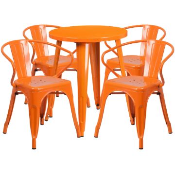 Commercial Grade 24" Round Orange Metal Indoor-Outdoor Table Set with 4 Arm Chairs CH-51080TH-4-18ARM-OR-GG Commercial Grade 24" Round Orange Metal Indoor-Outdoor Table Set with 4 Arm Chairs CH-51080TH-4-18ARM-OR-GG