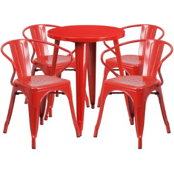 Commercial Grade 24" Round Red Metal Indoor-Outdoor Table Set with 4 Arm Chairs CH-51080TH-4-18ARM-RED-GG Commercial Grade 24" Round Red Metal Indoor-Outdoor Table Set with 4 Arm Chairs CH-51080TH-4-18ARM-RED-GG