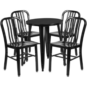 Commercial Grade 24" Round Black Metal Indoor-Outdoor Table Set with 4 Vertical Slat Back Chairs CH-51080TH-4-18VRT-BK-GG Commercial Grade 24" Round Black Metal Indoor-Outdoor Table Set with 4 Vertical Slat Back Chairs CH-51080TH-4-18VRT-BK-GG