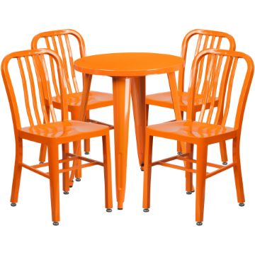 Commercial Grade 24" Round Orange Metal Indoor-Outdoor Table Set with 4 Vertical Slat Back Chairs CH-51080TH-4-18VRT-OR-GG Commercial Grade 24" Round Orange Metal Indoor-Outdoor Table Set with 4 Vertical Slat Back Chairs CH-51080TH-4-18VRT-OR-GG