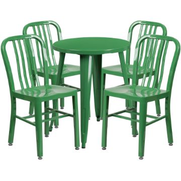 Commercial Grade 24" Round Green Metal Indoor-Outdoor Table Set with 4 Vertical Slat Back Chairs CH-51080TH-4-18VRT-GN-GG Commercial Grade 24" Round Green Metal Indoor-Outdoor Table Set with 4 Vertical Slat Back Chairs CH-51080TH-4-18VRT-GN-GG