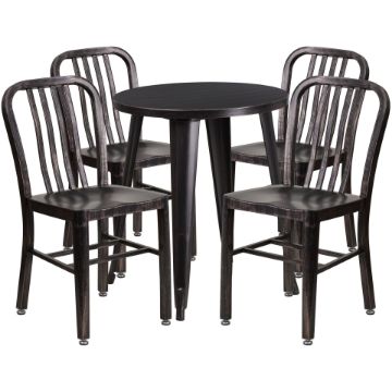 Commercial Grade 24" Round Black-Antique Gold Metal Indoor-Outdoor Table Set with 4 Vertical Slat Back Chairs CH-51080TH-4-18VRT-BQ-GG Commercial Grade 24" Round Black-Antique Gold Metal Indoor-Outdoor Table Set with 4 Vertical Slat Back Chairs CH-51080TH-4-18VRT-BQ-GG