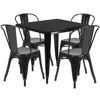 Commercial Grade 31.5" Square Black Metal Indoor-Outdoor Table Set with 4 Stack Chairs ET-CT002-4-30-BK-GG