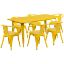 Commercial Grade 31.5" x 63" Rectangular Yellow Metal Indoor-Outdoor Table Set with 6 Arm Chairs ET-CT005-6-70-YL-GG Commercial Grade 31.5" x 63" Rectangular Yellow Metal Indoor-Outdoor Table Set with 6 Arm Chairs ET-CT005-6-70-YL-GG
