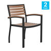 Lark Outdoor Stackable Faux Teak Side Chair - Commercial Grade Black Aluminum Patio Chair with Synthetic Teak Slats - Set of 2 2-XU-DG-HW6006-GG