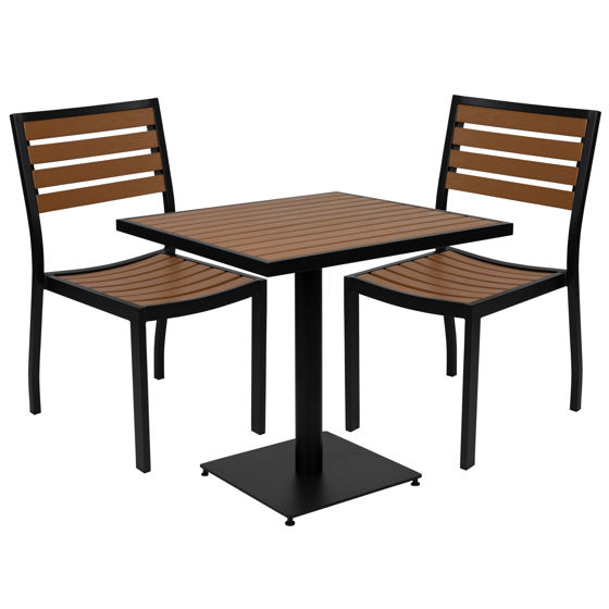 Lark Outdoor Patio Bistro Dining Table Set with 2 Chairs and Faux Teak Poly Slats XU-DG-10456033-GG