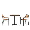 Lark Indoor/Outdoor 3 Piece Patio Dining Table Set - 30" Square Faux Teak Table & 2 Stacking Club Chairs with Teak Accented Arms  XU-DG-104560062-GG