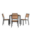 Lark 5 Piece Patio Table Set - Synthetic Teak Poly Slats - 35" Square Steel Framed Table with 4 Stackable Faux Teak Chairs XU-DG-810060364-GG