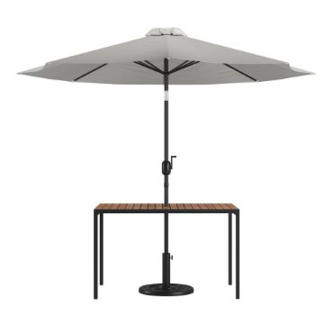 Lark 3 Piece Outdoor Patio Table Set - 30" x 48" Synthetic Teak Patio Table with Gray Umbrella and Base XU-DG-UH3048-UB19BGY-GG Lark 3 Piece Outdoor Patio Table Set - 30" x 48" Synthetic Teak Patio Table with Gray Umbrella and Base XU-DG-UH3048-UB19BGY-GG