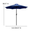 Lark 7 Piece All-Weather Deck or Patio Set - 4 Stacking Faux Teak Chairs, 30" x 48" Faux Teak Table, Navy Umbrella & Base 