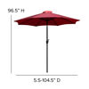 Lark 7 Piece All-Weather Deck or Patio Set - 4 Stacking Faux Teak Chairs, 35" Square Faux Teak Table, Red Umbrella & Base SKU: XU-DG-810060364-UB19BRD-GG