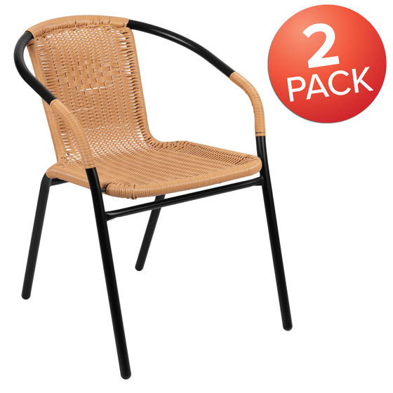 Lila 2 Pack Beige Rattan Indoor-Outdoor Restaurant Stack Chair 2-TLH-037-BGE-GG