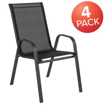 4 Pack Brazos Series Black Outdoor Stack Chair with Flex Comfort Material and Metal Frame 4-JJ-303C-GG 4 Pack Brazos Series Black Outdoor Stack Chair with Flex Comfort Material and Metal Frame 4-JJ-303C-GG