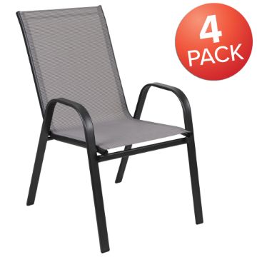 4 Pack Brazos Series Gray Outdoor Stack Chair with Flex Comfort Material and Metal Frame  4-JJ-303C-G-GG 4 Pack Brazos Series Gray Outdoor Stack Chair with Flex Comfort Material and Metal Frame  4-JJ-303C-G-GG